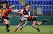 17 January 2018; Scott Doyle of Wesley College is tackled by John Rogers and Craig Strong of Kilkenny College during the Bank of Ireland Leinster Schools Vinnie Murray Cup Round 2 match between Wesley College and Kilkenny College at Donnybrook Stadium, in Dublin. Photo by Matt Browne/Sportsfile