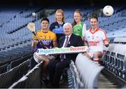18 January 2018;  In attendance during the launch of GAA Player Conference at Croke Park in Dublin, is Uachtarán Chumann Lúthchleas Gael Aogán Ó Fearghail, with, from left, Wexford & Faythe Harriers hurler Lee Chin, Dublin & St.Judes Camogie player Leah Butler, Cahir & Tipperary footballer, Aisling Moloney and Former Mayo footballer & current Ballintubber player Alan Dillon. The first ever GAA Player Conference Launch takes place in Croke Park on Saturday February 17th, 2018 and is open to all GAA players. Bookings can be made via http://learning.gaa.ie/player Photo by Sam Barnes/Sportsfile