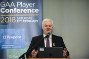 18 January 2018;  Speaking during the launch of GAA Player Conference at Croke Park in Dublin, is Uachtarán Chumann Lúthchleas Gael Aogán Ó Fearghail. The first ever GAA Player Conference Launch takes place in Croke Park on Saturday February 17th, 2018 and is open to all GAA players. Bookings can be made via http://learning.gaa.ie/player Photo by Sam Barnes/Sportsfile