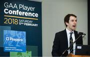 18 January 2018;  Speaking during the launch of GAA Player Conference at Croke Park in Dublin, is GAA Player Welfare Officer Gearóid Devitt. The first ever GAA Player Conference Launch takes place in Croke Park on Saturday February 17th, 2018 and is open to all GAA players. Bookings can be made via http://learning.gaa.ie/player Photo by Sam Barnes/Sportsfile