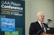 18 January 2018;  Speaking during the launch of GAA Player Conference at Croke Park in Dublin, is Uachtarán Chumann Lúthchleas Gael Aogán Ó Fearghail. The first ever GAA Player Conference Launch takes place in Croke Park on Saturday February 17th, 2018 and is open to all GAA players. Bookings can be made via http://learning.gaa.ie/player Photo by Sam Barnes/Sportsfile