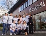 18 January 2018; In attendance at today's announcement that Gourmet Food Parlour will sponsor the Ladies Gaelic Football Association's Higher Education championships for a three-year period are, back row, from left, Muireann Atkinson of Monaghan, Jonny Cooper of Dublin, Laura McGinley of Dublin, Gourmet Food Parlour Managing Director Lorraine Heskin, Lauren Magee of Dublin, James McCarthy of Dublin, LGFA Chief Executive Helen O'Rourke and front row, from left, Eimear Scally of Cork, Megan Glynn of Galway and Martha Byrne of Dublin. The high-profile Gourmet Food Parlour O'Connor Cup weekend will be held at IT Blanchardstown and the National Sports Campus, Abbottstown, from March 9-11. Photo by David Fitzgerald/Sportsfile