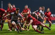 19 January 2018; Mike Sherry of Munster scores his side's first try despite the efforts of Matthew Aubrey of Ospreys Premiership Select during the British & Irish Cup Round 6 match between Munster A and Ospreys Premiership Select at Irish Independent Park in Cork. Photo by Diarmuid Greene/Sportsfile