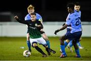 19 January 2018; Cory Galvin of Bray Wanderers in action against UCD's, from left, Gary O'Neill, Yaya Camara and Daire O'Connor during the Preseason Friendly match between Bray Wanderers and UCD at the Carlisle Grounds in Wicklow. Photo by Piaras Ó Mídheach/Sportsfile