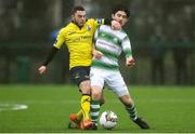 20 January 2018; Aaron Bolger of Shamrock Rovers in action against Evan Galvin of Longford Town during the Pre-season Friendly match between Shamrock Rovers and Longford Town at the Roadstone Sports Centre in Dublin. Photo by Eóin Noonan/Sportsfile