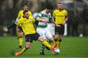 20 January 2018; Aaron Bolger of Shamrock Rovers in action against Evan Galvin of Longford Town during the Pre-season Friendly match between Shamrock Rovers and Longford Town at the Roadstone Sports Centre in Dublin. Photo by Eóin Noonan/Sportsfile