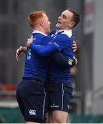 20 January 2018; Gavin Mullin of Leinster A celebrates after scoring his side's first try with team-mate Nick McCarthy during the British & Irish Cup Round 6 match between Leinster ‘A’ and Doncaster Knights at Donnybrook Stadium in Dublin. Photo by Brendan Moran/Sportsfile