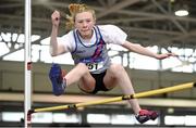 20 January 2018; Molly Mullaly of Dundrum South Dublin AC, Co Dublin, competing in the U14 Girls High Jump event during the Irish Life Health National Indoor Combined Events All Ages at Athlone IT in Westmeath. Photo by Sam Barnes/Sportsfile