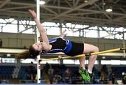 20 January 2018; Judith Bell of St Peter's AC, Co Louth, competing in the U14 Girls High Jump event during the Irish Life Health National Indoor Combined Events All Ages at Athlone IT in Westmeath. Photo by Sam Barnes/Sportsfile