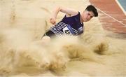 20 January 2018; Eoin Keenan of Emo/Rath AC, Co Laois, competing in the Junior Mens Long Jump event during the Irish Life Health National Indoor Combined Events All Ages at Athlone IT in Westmeath. Photo by Sam Barnes/Sportsfile