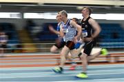 20 January 2018; Peadar McGing of Dundrum South Dublin AC, Co Dublin, competing in the Masters Men O50 60m event during the Irish Life Health National Indoor Combined Events All Ages at Athlone IT in Westmeath. Photo by Sam Barnes/Sportsfile