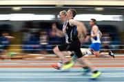 20 January 2018; Gavin Kelly of United Striders AC, Co Kilkenny, competing in the Masters Men O50 60m event during the Irish Life Health National Indoor Combined Events All Ages at Athlone IT in Westmeath. Photo by Sam Barnes/Sportsfile