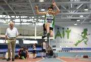20 January 2018; Cian Lavan of Craughwell AC, Co Galway, competing in the U14 Boys Long Jump event during the Irish Life Health National Indoor Combined Events All Ages at Athlone IT in Westmeath. Photo by Sam Barnes/Sportsfile