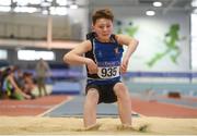 20 January 2018; Ronan Deery of St Peters AC, Co Louth, competing in the U14 Boys Long Jump event during the Irish Life Health National Indoor Combined Events All Ages at Athlone IT in Westmeath. Photo by Sam Barnes/Sportsfile