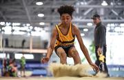 20 January 2018; Kyle Ettoh of Leevale AC, Co Cork, competing in the U14 Boys Long Jump event during the Irish Life Health National Indoor Combined Events All Ages at Athlone IT in Westmeath. Photo by Sam Barnes/Sportsfile