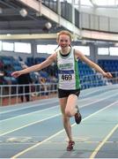 20 January 2018; Saoirse Moore of Craughwell AC, Co Galway, celebrates after winning the U15 Girls 800m event during the Irish Life Health National Indoor Combined Events All Ages at Athlone IT in Westmeath. Photo by Sam Barnes/Sportsfile
