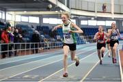 20 January 2018; Saoirse Moore of Craughwell AC, Co Galway, crosses the line to win the U15 Girls 800m event during the Irish Life Health National Indoor Combined Events All Ages at Athlone IT in Westmeath. Photo by Sam Barnes/Sportsfile