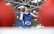 20 January 2018; Cillian Griffin of Tralee Harriers AC, Co Kerry, competing in the Youth Boys Shot Put event during the Irish Life Health National Indoor Combined Events All Ages at Athlone IT in Westmeath. Photo by Sam Barnes/Sportsfile