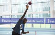 20 January 2018; Malik Shobawale of Mount Mellick AC, Co Laois, competing in the Youth Boys Shot Put event during the Irish Life Health National Indoor Combined Events All Ages at Athlone IT in Westmeath. Photo by Sam Barnes/Sportsfile