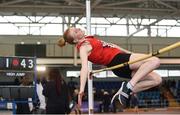 20 January 2018; Laoise McGonagle of Tír Chonaill AC, Co Donegal, competing in the Youth Girls High Jump event during the Irish Life Health National Indoor Combined Events All Ages at Athlone IT in Westmeath. Photo by Sam Barnes/Sportsfile