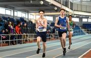 20 January 2018; Stephen Conneely of Crusaders AC, Co Dublin, left, and Jordan Kissane of Tralee Harriers AC, Co Kerry, competing in the U16 Boys 800m event during the Irish Life Health National Indoor Combined Events All Ages at Athlone IT in Westmeath. Photo by Sam Barnes/Sportsfile