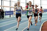 20 January 2018; Laura Kelly of Ratoath AC, Co Meath, left, and Clodagh O'Meara of Craughwell AC, Co Galway, competing in the U14 Girls 800m event during the Irish Life Health National Indoor Combined Events All Ages at Athlone IT in Westmeath. Photo by Sam Barnes/Sportsfile
