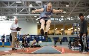 20 January 2018; Peadar McGing of Dundrum South Dublin AC, Co Dublin, competing in the Masters Men O50 Long Jump event during the Irish Life Health National Indoor Combined Events All Ages at Athlone IT in Westmeath. Photo by Sam Barnes/Sportsfile