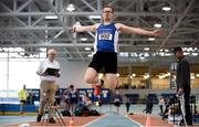 20 January 2018; Tom O'Brien of Waterford AC, Co Waterford, competing in the Masters Men O50 Long Jump event during the Irish Life Health National Indoor Combined Events All Ages at Athlone IT in Westmeath. Photo by Sam Barnes/Sportsfile