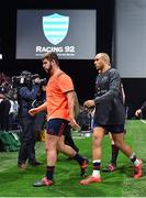14 January 2018; Simon Zebo of Munster, right, leaves the pitch after his warm-up prior to the European Rugby Champions Cup Pool 4 Round 5 match between Racing 92 and Munster at the U Arena in Paris, France. Photo by Brendan Moran/Sportsfile