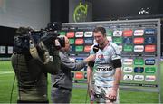 14 January 2018; Donnacha Ryan of Racing 92 is interviewed by Graham Simmons of Sky Sports after the European Rugby Champions Cup Pool 4 Round 5 match between Racing 92 and Munster at the U Arena in Paris, France. Photo by Brendan Moran/Sportsfile