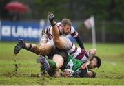 21 January 2018; Niall Delahunt of Naas is tackled by Augustine Mafoe, front, and William Canavan of Tullow during the Bank of Ireland Provincial Towns Cup Round 1 match between Naas and Tullow at Naas RFC in Naas, Kildare. Photo by Sam Barnes/Sportsfile