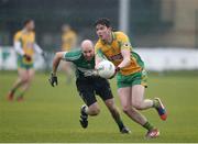 21 January 2018; Colin Brady of Corofin in action against Roger Morgan of Fulham Irish during the AIB GAA Football All-Ireland Senior Club Championship Quarter-Final Refixture match between Fulham Irish and Corofin at McGovern Park in Ruislip, England. Photo by Matt Impey/Sportsfile