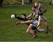 21 January 2018; Aidan O’Shea of Mayo sees his kick blocked by Paul Kilcoyne of Sligo during the Connacht FBD League Round 5 match between Sligo and Mayo at James Stephen's Park in Ballina, Co Mayo. Photo by Seb Daly/Sportsfile