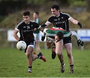 21 January 2018; Diarmuid O’Connor of Mayo in action against Vincent Frizell, left, and Finnian Cawley of Sligo during the Connacht FBD League Round 5 match between Sligo and Mayo at James Stephen's Park in Ballina, Co Mayo. Photo by Seb Daly/Sportsfile