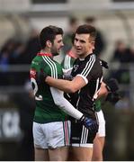 21 January 2018; Brendan Harrison of Mayo and Adrian Marren of Sligo following the Connacht FBD League Round 5 match between Sligo and Mayo at James Stephen's Park in Ballina, Co Mayo. Photo by Seb Daly/Sportsfile