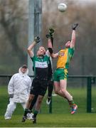 21 January 2018; Colin Brady of Corofin in action against Roger Morgan, left, and Jonathan Tavey of Fulham Irish during the AIB GAA Football All-Ireland Senior Club Championship Quarter-Final Refixture match between Fulham Irish and Corofin at McGovern Park in Ruislip, England. Photo by Matt Impey/Sportsfile