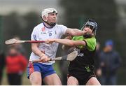 21 January 2018; Aaron Gillane of Mary Immaculate College Limerick in action against Shane Reck of IT Carlow during the Electric Ireland HE GAA Fitzgibbon Cup Group D Round 1 match between IT Carlow and Mary Immaculate College Limerick at Heywood Community School in Laois. Photo by Eóin Noonan/Sportsfile