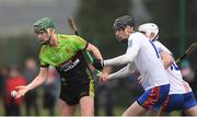 21 January 2018; Kevin Hannafin of IT Carlow in action against Colin Guilfoyle of Mary Immaculate College Limerick during the Electric Ireland HE GAA Fitzgibbon Cup Group D Round 1 match between IT Carlow and Mary Immaculate College Limerick at Heywood Community School in Laois. Photo by Eóin Noonan/Sportsfile
