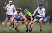 21 January 2018; Gary Cooney of Mary Immaculate College Limerick in action against Shane Reck of IT Carlow during the Electric Ireland HE GAA Fitzgibbon Cup Group D Round 1 match between IT Carlow and Mary Immaculate College Limerick at Heywood Community School in Laois. Photo by Eóin Noonan/Sportsfile