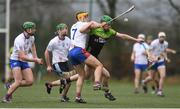 21 January 2018; Mark Russell of IT Carlow in action against Thomas Grimes of Mary Immaculate College Limerick during the Electric Ireland HE GAA Fitzgibbon Cup Group D Round 1 match between IT Carlow and Mary Immaculate College Limerick at Heywood Community School in Laois. Photo by Eóin Noonan/Sportsfile