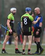 21 January 2018; Colin Dunford of IT Carlow protests to referee John Keenan at half time during the Electric Ireland HE GAA Fitzgibbon Cup Group D Round 1 match between IT Carlow and Mary Immaculate College Limerick at Heywood Community School in Laois. Photo by Eóin Noonan/Sportsfile