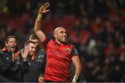 21 January 2018; Simon Zebo of Munster celebrates after scoring his side's fourth during the European Rugby Champions Cup Pool 4 Round 6 match between Munster and Castres at Thomond Park in Limerick. Photo by Diarmuid Greene/Sportsfile