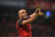 21 January 2018; Simon Zebo of Munster celebrates after scoring his side's fourth during the European Rugby Champions Cup Pool 4 Round 6 match between Munster and Castres at Thomond Park in Limerick. Photo by Diarmuid Greene/Sportsfile