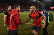 21 January 2018; Munster head coach Johann van Graan and Simon Zebo exchange a handshake after the the European Rugby Champions Cup Pool 4 Round 6 match between Munster and Castres at Thomond Park in Limerick. Photo by Diarmuid Greene/Sportsfile