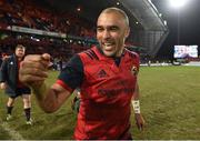21 January 2018; Simon Zebo of Munster celebrates after the the European Rugby Champions Cup Pool 4 Round 6 match between Munster and Castres at Thomond Park in Limerick. Photo by Diarmuid Greene/Sportsfile