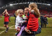 21 January 2018; Keith Earls of Munster with his daughters Laurie, left, and Ella May following the European Rugby Champions Cup Pool 4 Round 6 match between Munster and Castres at Thomond Park in Limerick. Photo by Stephen McCarthy/Sportsfile