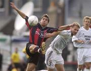 30 July 2003; Robbie Doyle, Bohemians, in action against Erik Hoftur, Rosenborg. UEFA Champions League 2nd Round Qualifier, 1st Leg, Bohemians v Rosenborg, Dalymount Park, Dublin. Picture credit; David Maher / SPORTSFILE *EDI*