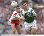 3 August 2003; Raymond Gallagher, Fermanagh, in action against Tyrone's Sean Cavanagh. Bank of Ireland All-Ireland Senior Football Championship Quarter Final, Tyrone v Fermanagh, Croke Park, Dublin. Picture credit; Damien Eagers / SPORTSFILE *EDI*