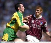 4 August 2003; Brendan Devenney of Donegal in action against Kieran Fitzgerald of Galway during the Bank of Ireland All-Ireland Senior Football Championship Quarter Final match between Galway and Donegal at Croke Park, Dublin. Photo by Brendan Moran/Sportsfile