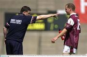 4 August 2003; Galway manager John O'Mahony has a word with Michael Donnellan during the Bank of Ireland All-Ireland Senior Football Championship Quarter Final match between Galway and Donegal at Croke Park, Dublin. Photo by Brendan Moran/Sportsfile